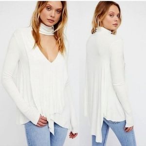 Free People Uptown Turtleneck Ribbed Long Sleeve Top in White